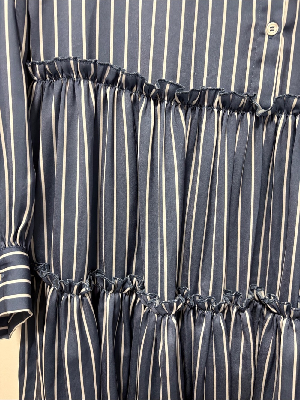 Maje Blue and White Striped Tiered Long-Sleeve Shirt Dress - Picture 5 of 11
